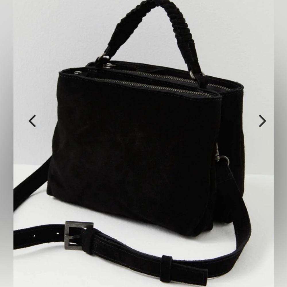 Last chance moving sale!- FREE PEOPLE Black Suede Crossbody Bag - Picture 2 of 4